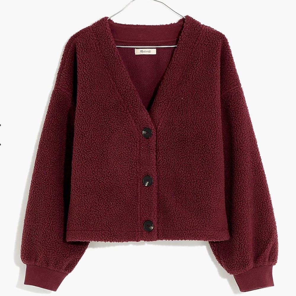 Madewell Resourced Fleece Crop Cardigan in Dark Fig